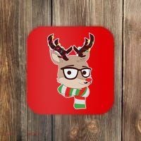 Hipster Red Nose Reindeer Christmas Lights Coaster thumb 0