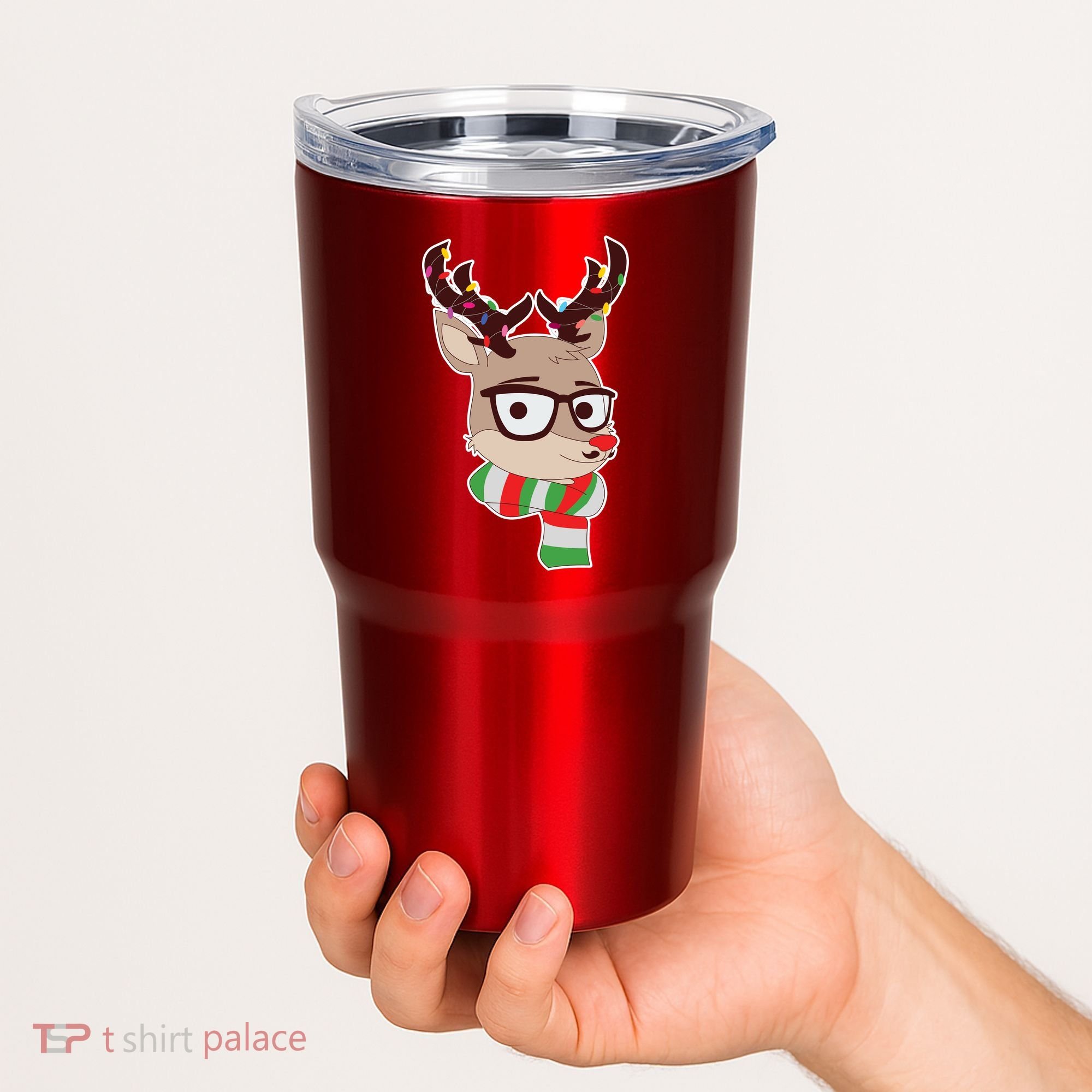 Hipster Red Nose Reindeer Christmas Lights Tumbler