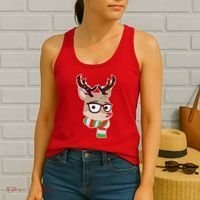 Hipster Red Nose Reindeer Christmas Lights Women's Tank Top thumb 2