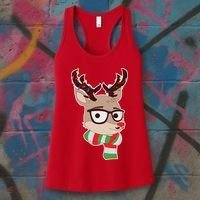 Hipster Red Nose Reindeer Christmas Lights Women's Tank Top thumb 3