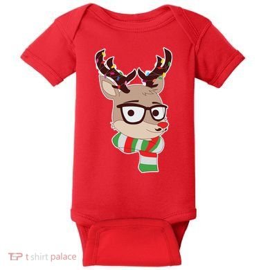 Hipster Red Nose Reindeer Christmas Lights Baby Bodysuit