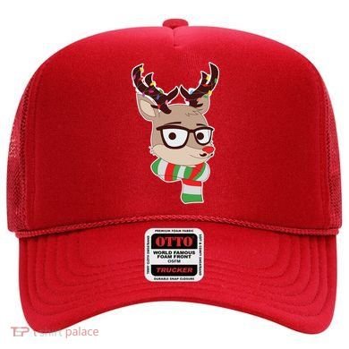 Hipster Red Nose Reindeer Christmas Lights Hat