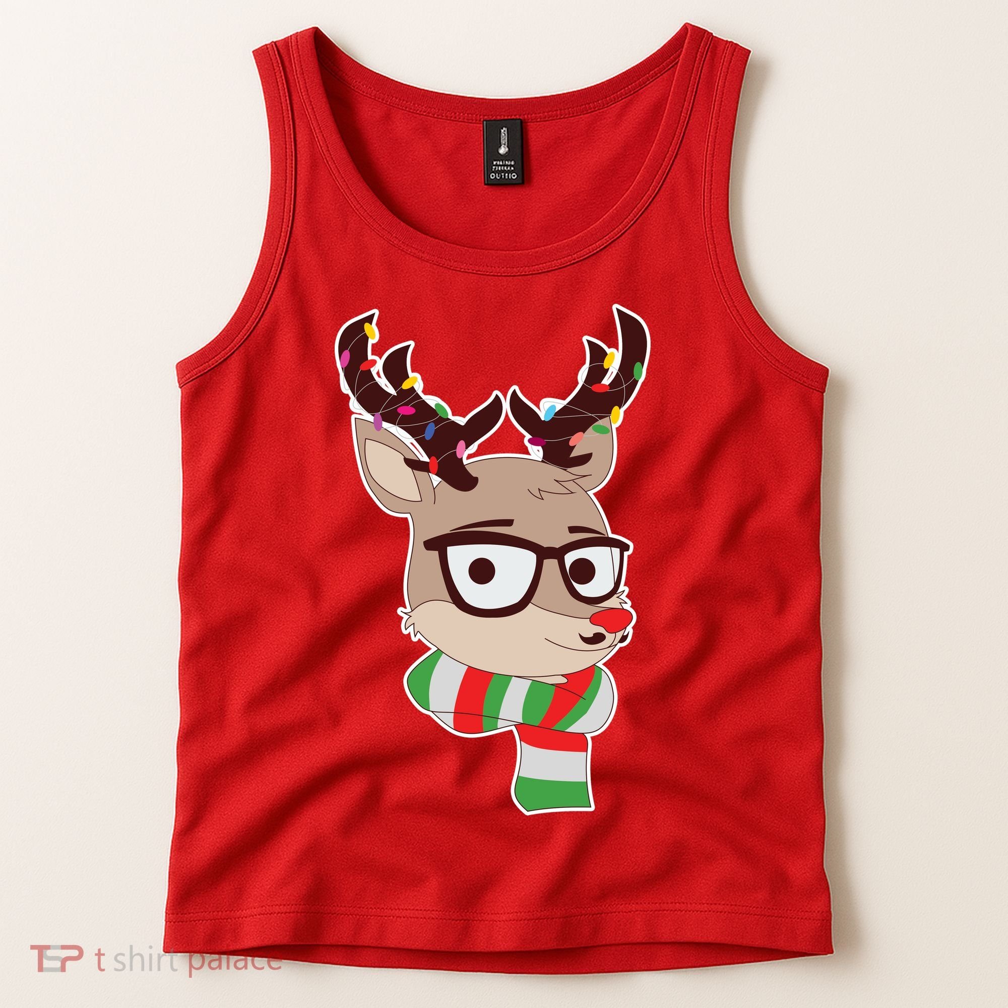 Hipster Red Nose Reindeer Christmas Lights Tank Top