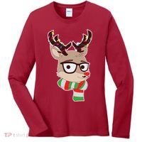 Hipster Red Nose Reindeer Christmas Lights Women's Long Sleeve Shirt thumb 0