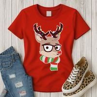 Hipster Red Nose Reindeer Christmas Lights Women's T-Shirt thumb 3