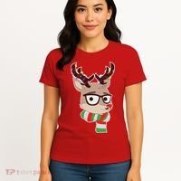 Hipster Red Nose Reindeer Christmas Lights Women's T-Shirt thumb 4