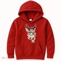 Hipster Red Nose Reindeer Christmas Lights Kids Hoodie thumb 0
