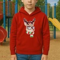Hipster Red Nose Reindeer Christmas Lights Kids Hoodie thumb 2