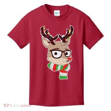 Hipster Red Nose Reindeer Christmas Lights Kids T-Shirt