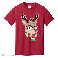 Hipster Red Nose Reindeer Christmas Lights Kids T-Shirt thumb 0
