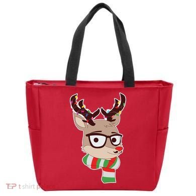 Hipster Red Nose Reindeer Christmas Lights Tote Bag