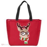 Hipster Red Nose Reindeer Christmas Lights Tote Bag thumb 0