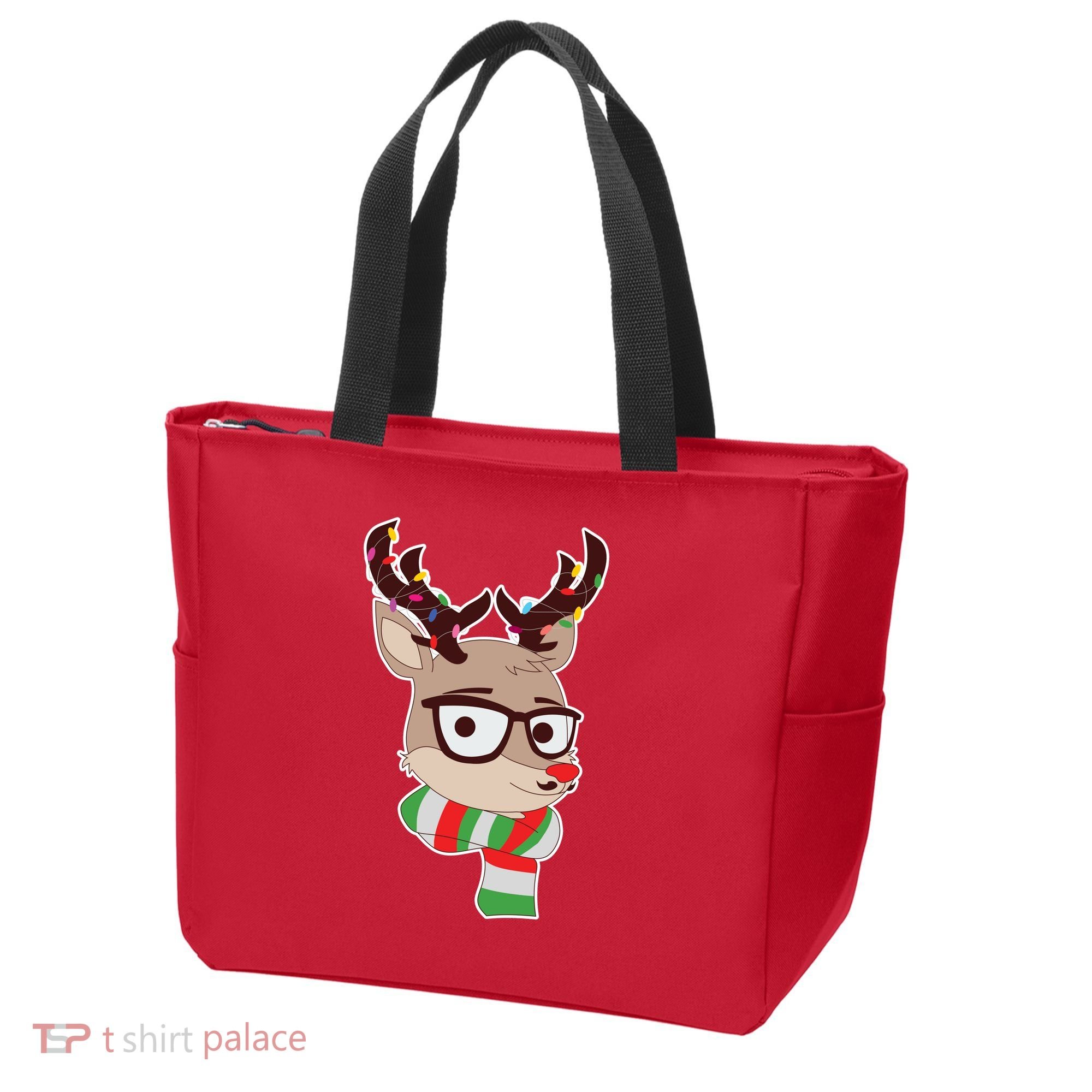 Hipster Red Nose Reindeer Christmas Lights Tote Bag