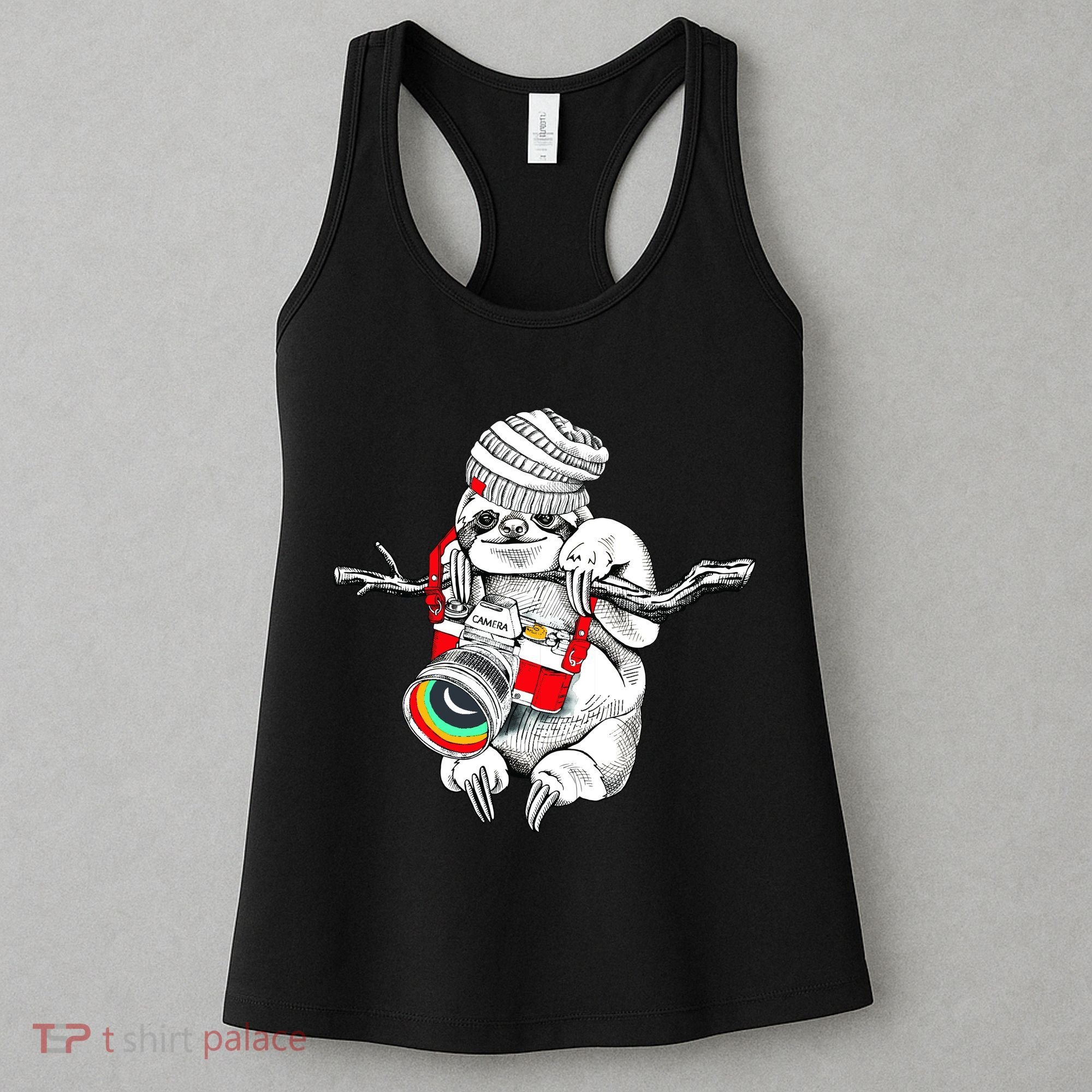 Hipster Sloth With Retro Camera Women's Tank Top