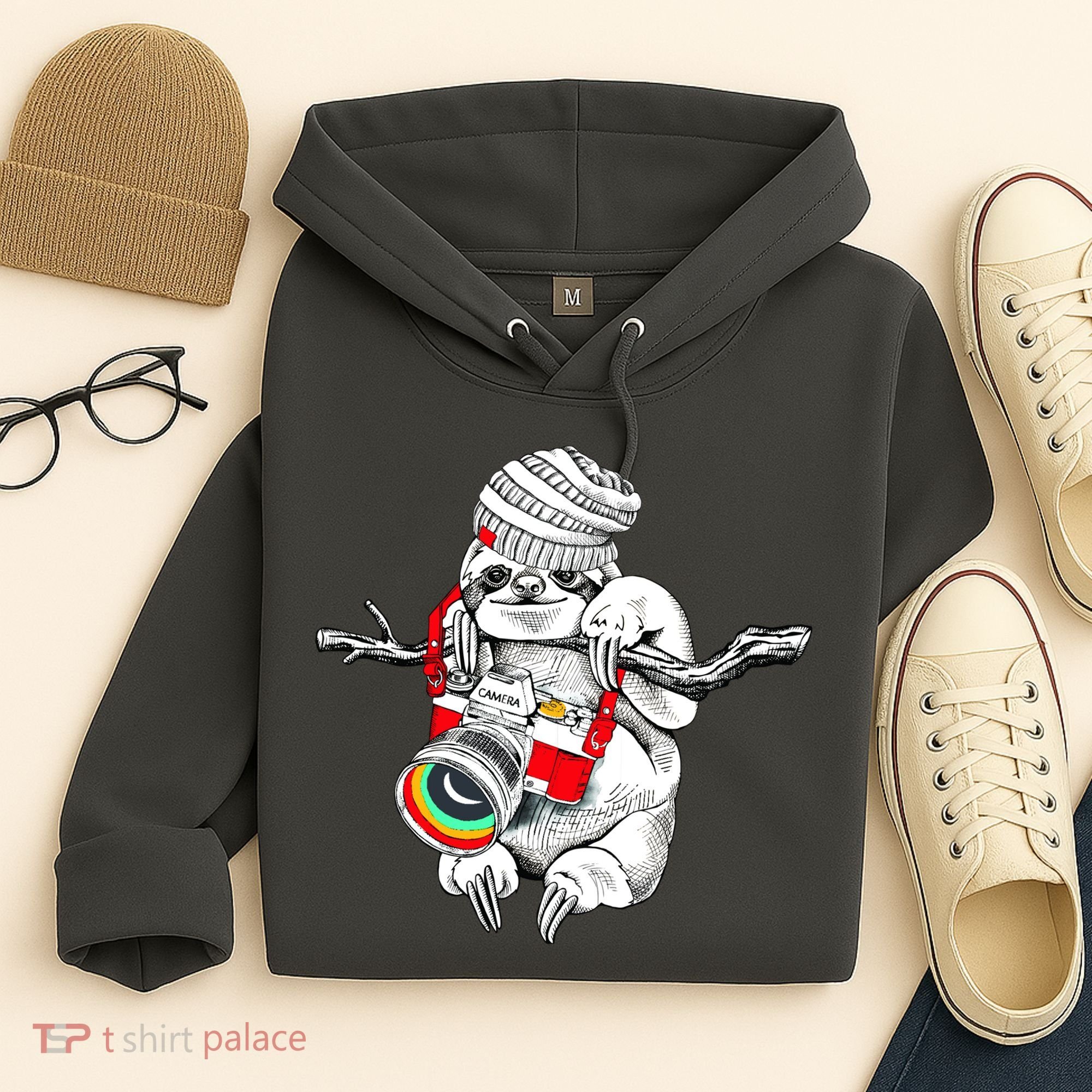 Hipster Sloth With Retro Camera Hoodie