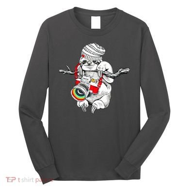 Hipster Sloth With Retro Camera Long Sleeve Shirt