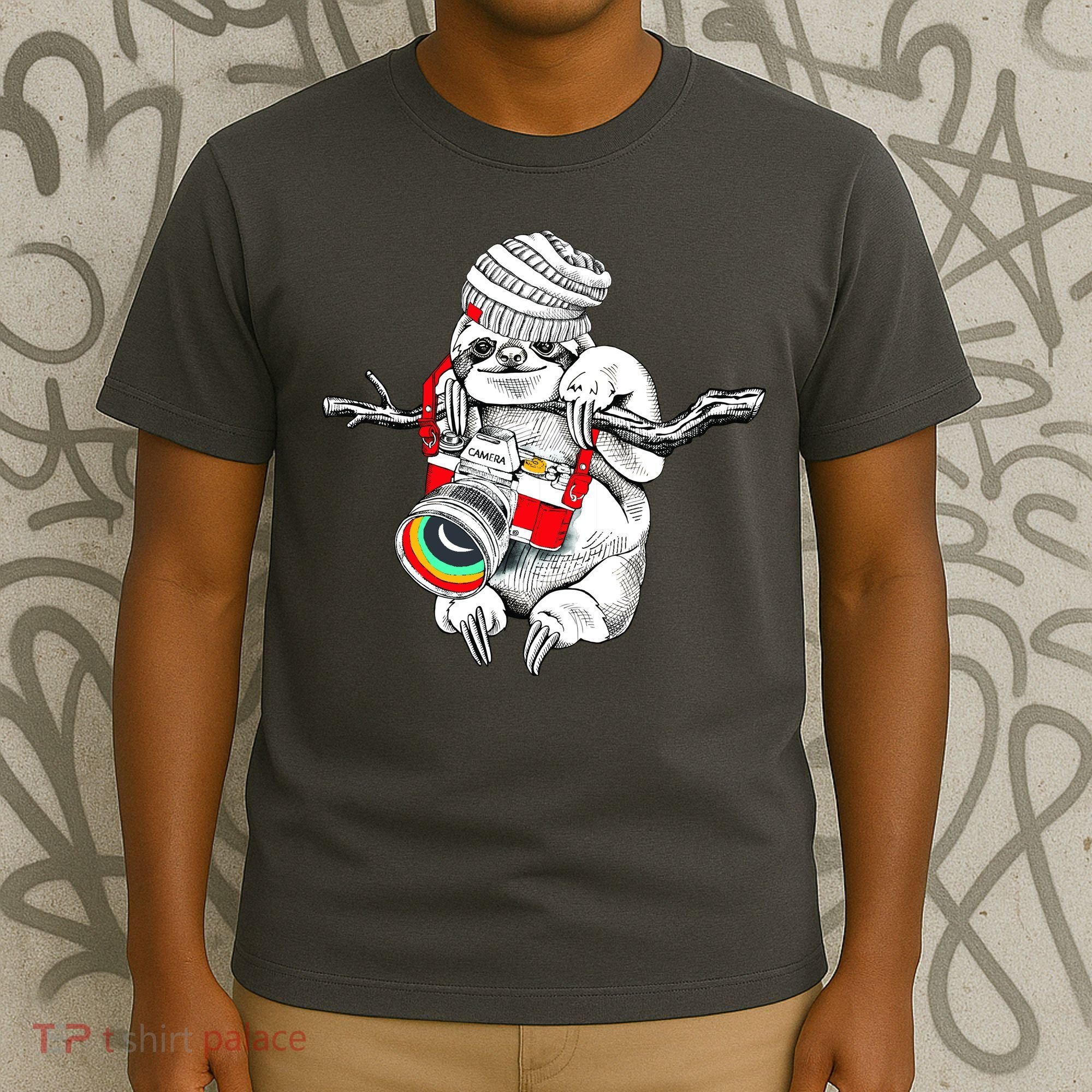 Hipster Sloth With Retro Camera T-Shirt