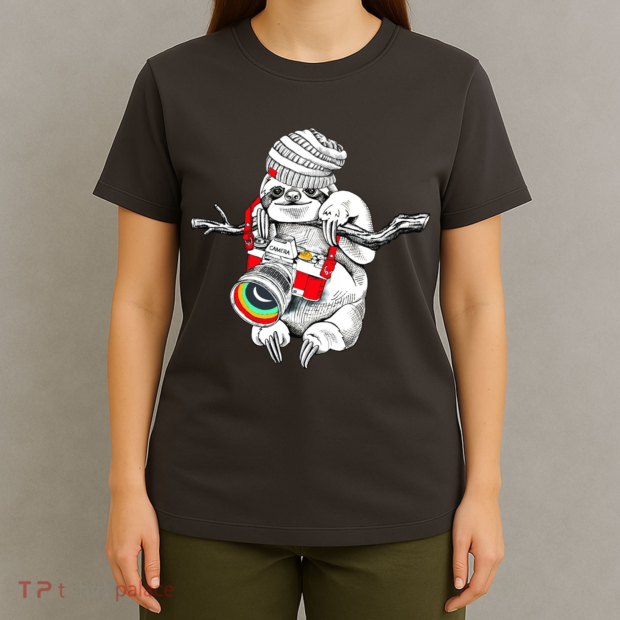 Hipster Sloth With Retro Camera T-Shirt