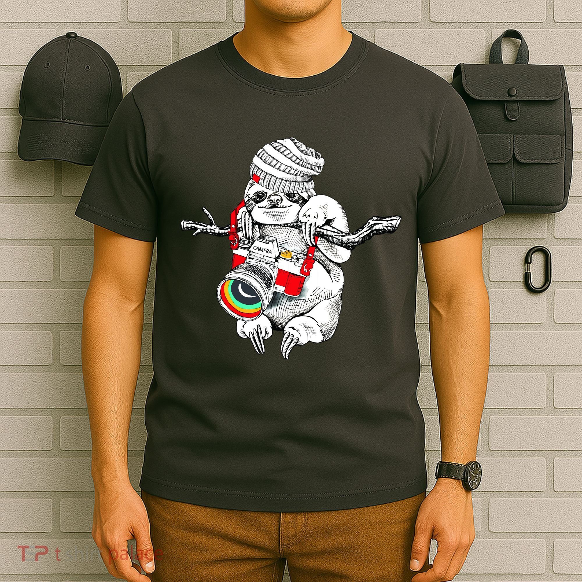 Hipster Sloth With Retro Camera T-Shirt