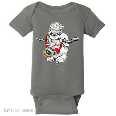 Hipster Sloth With Retro Camera Baby Bodysuit