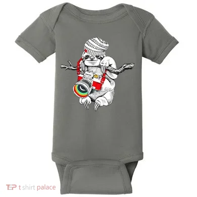 Hipster Sloth With Retro Camera Baby Bodysuit