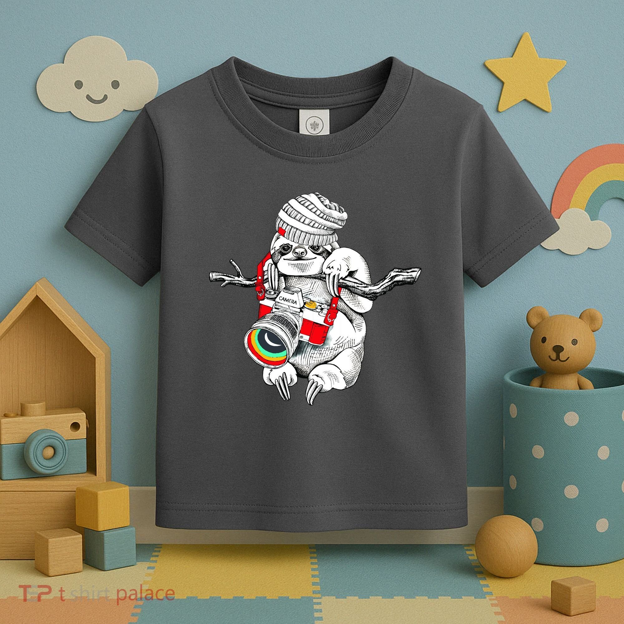 Hipster Sloth With Retro Camera Toddler T-Shirt