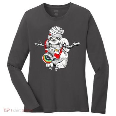 Hipster Sloth With Retro Camera Women's Long Sleeve Shirt