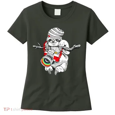 Hipster Sloth With Retro Camera Women's T-Shirt
