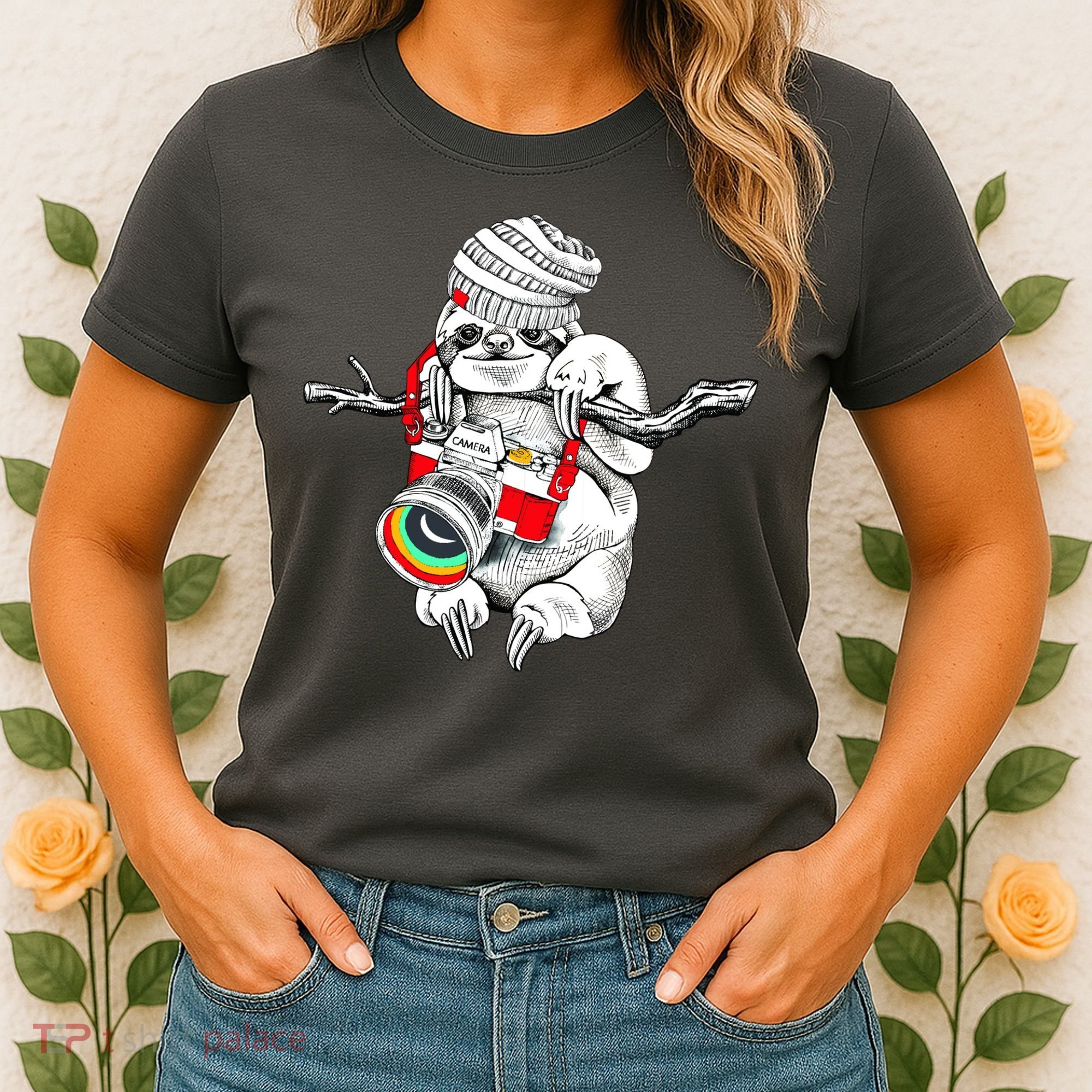Hipster Sloth With Retro Camera Women's T-Shirt