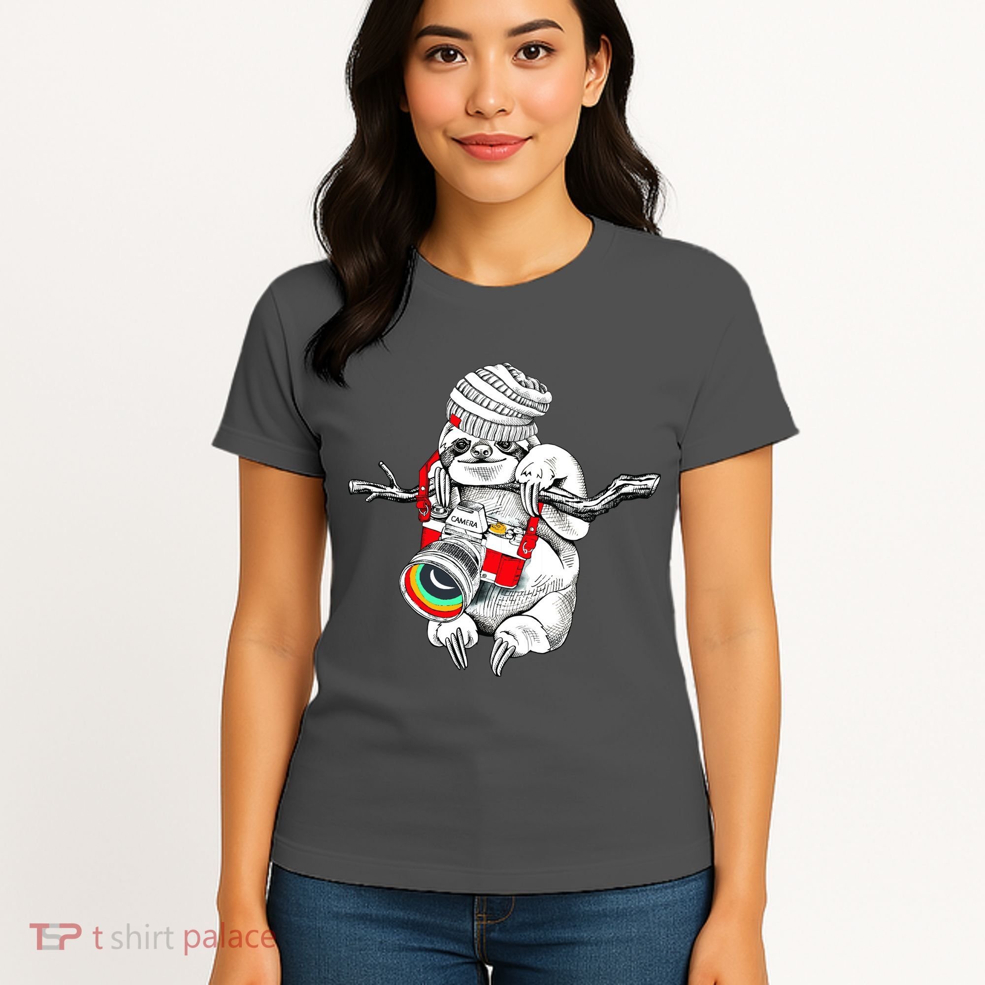 Hipster Sloth With Retro Camera Women's T-Shirt