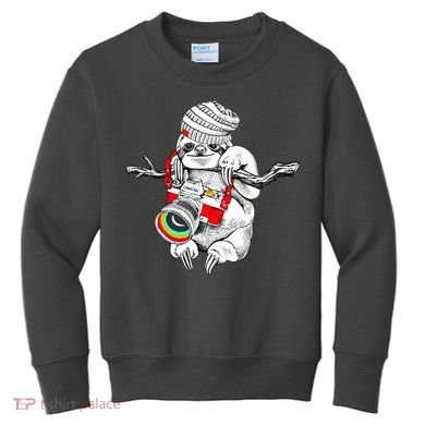 Hipster Sloth With Retro Camera Kids Sweatshirt