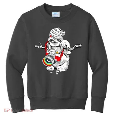 Hipster Sloth With Retro Camera Kids Sweatshirt