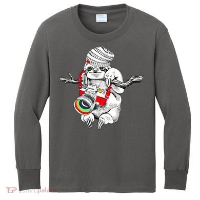 Hipster Sloth With Retro Camera Kids Long Sleeve Shirt