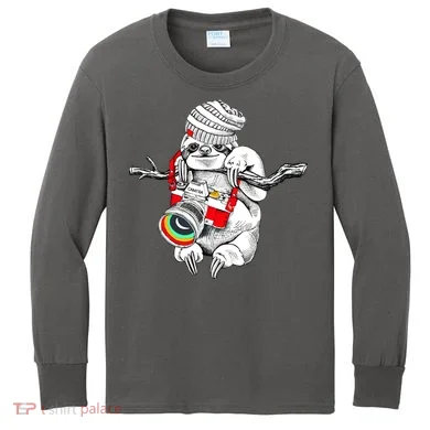 Hipster Sloth With Retro Camera Kids Long Sleeve Shirt