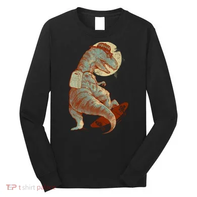 Hipster T-Rex Skateboarding Long Sleeve Shirt
