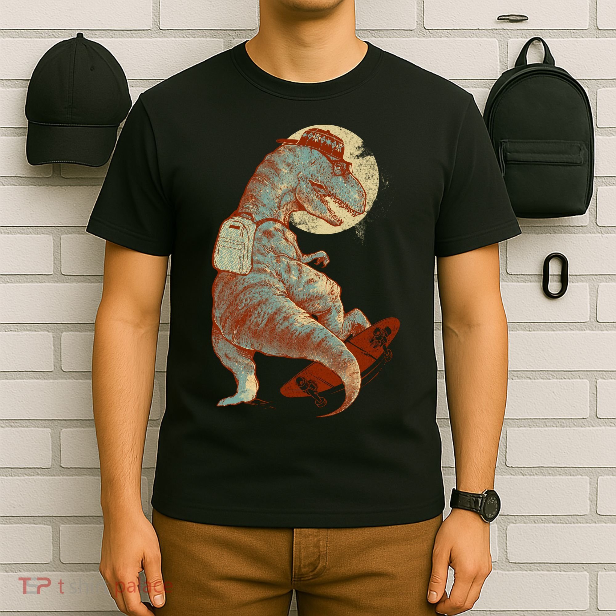 Hipster T-Rex Skateboarding T-Shirt