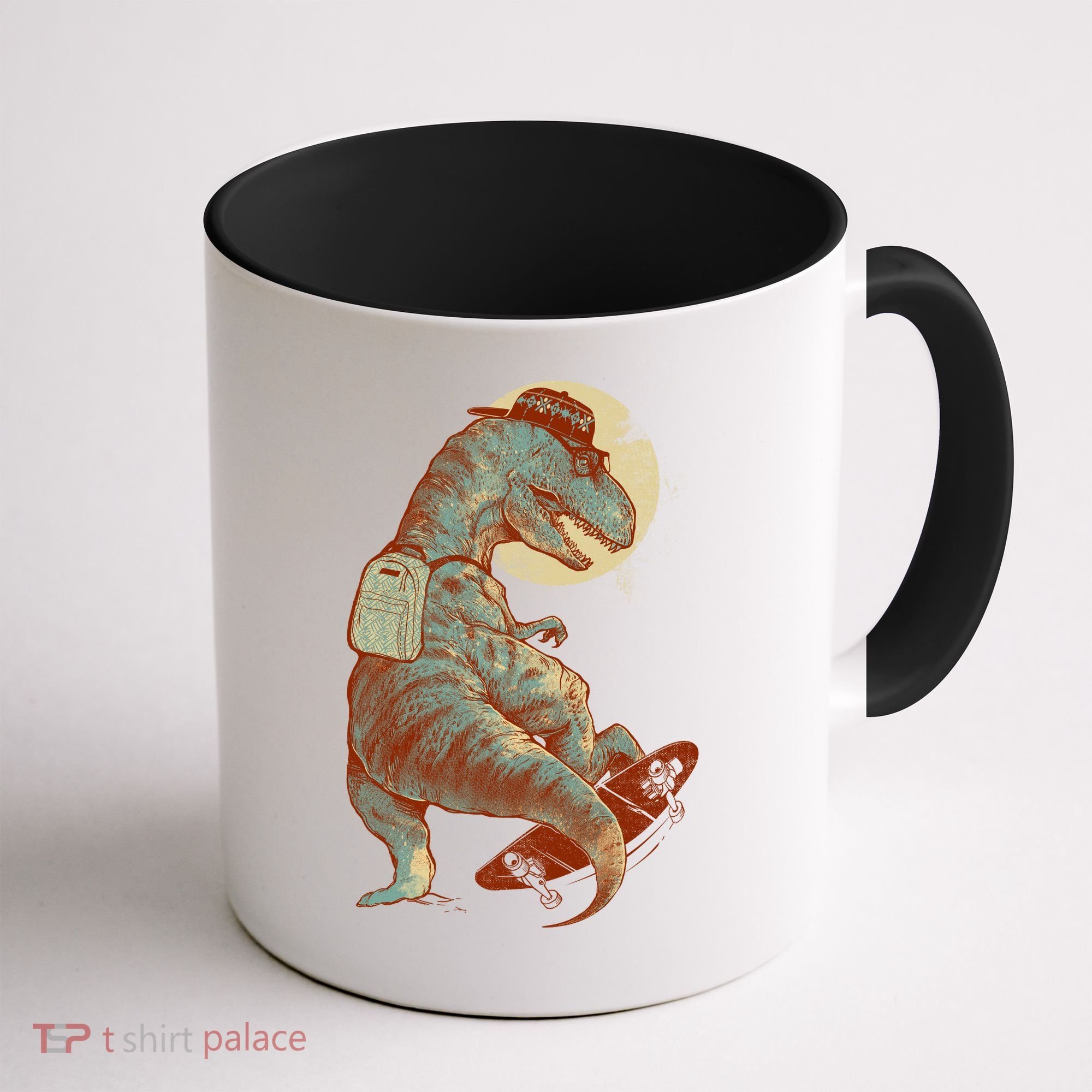 Hipster T-Rex Skateboarding Coffee Mug
