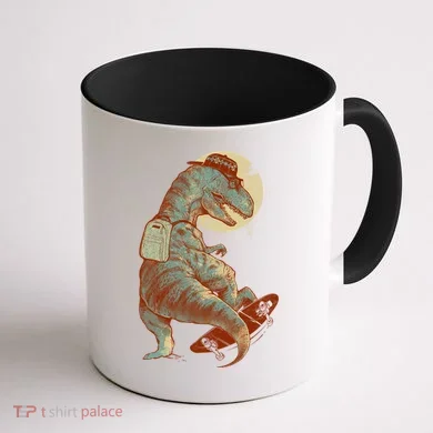Hipster T-Rex Skateboarding Coffee Mug back