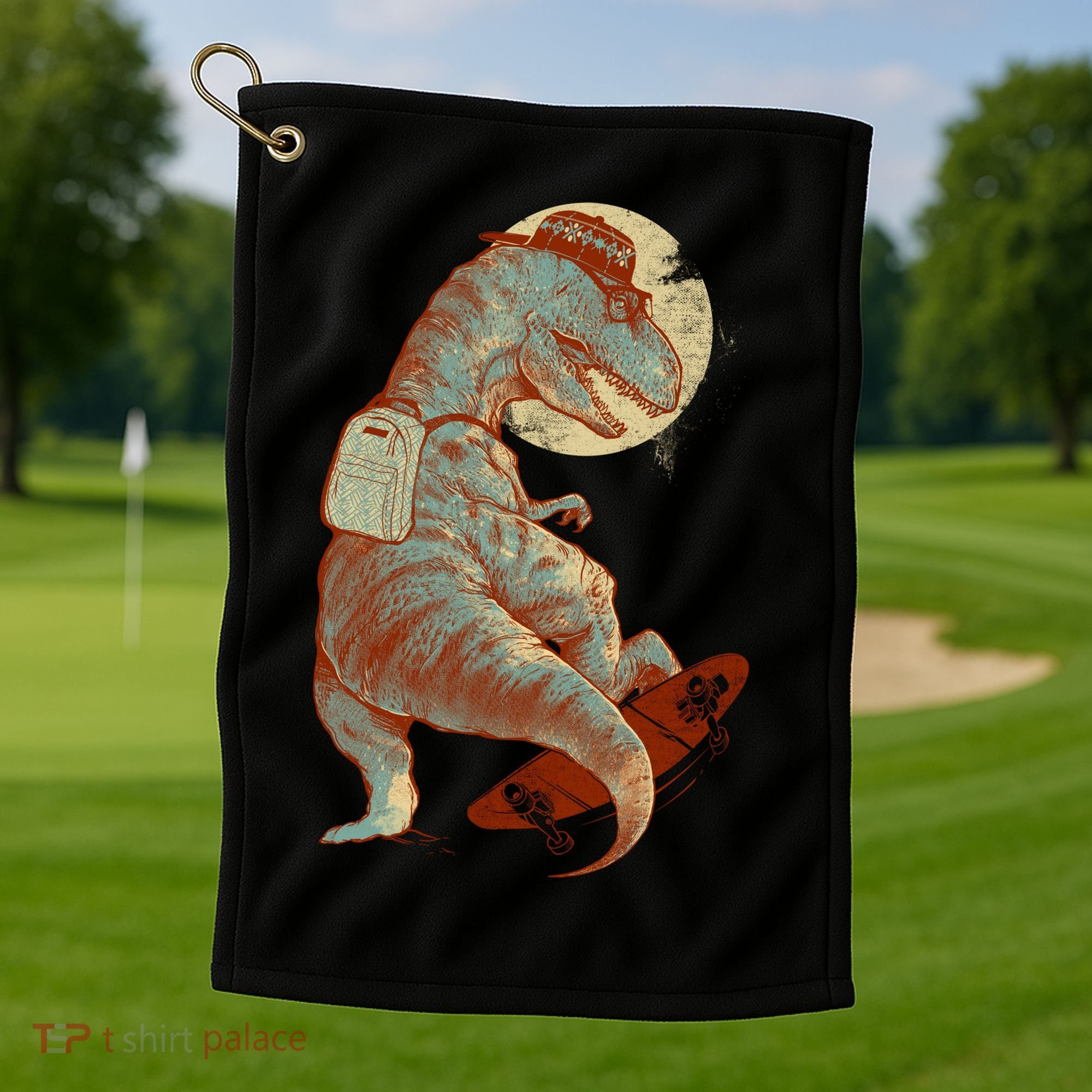 Hipster T-Rex Skateboarding Golf Towel