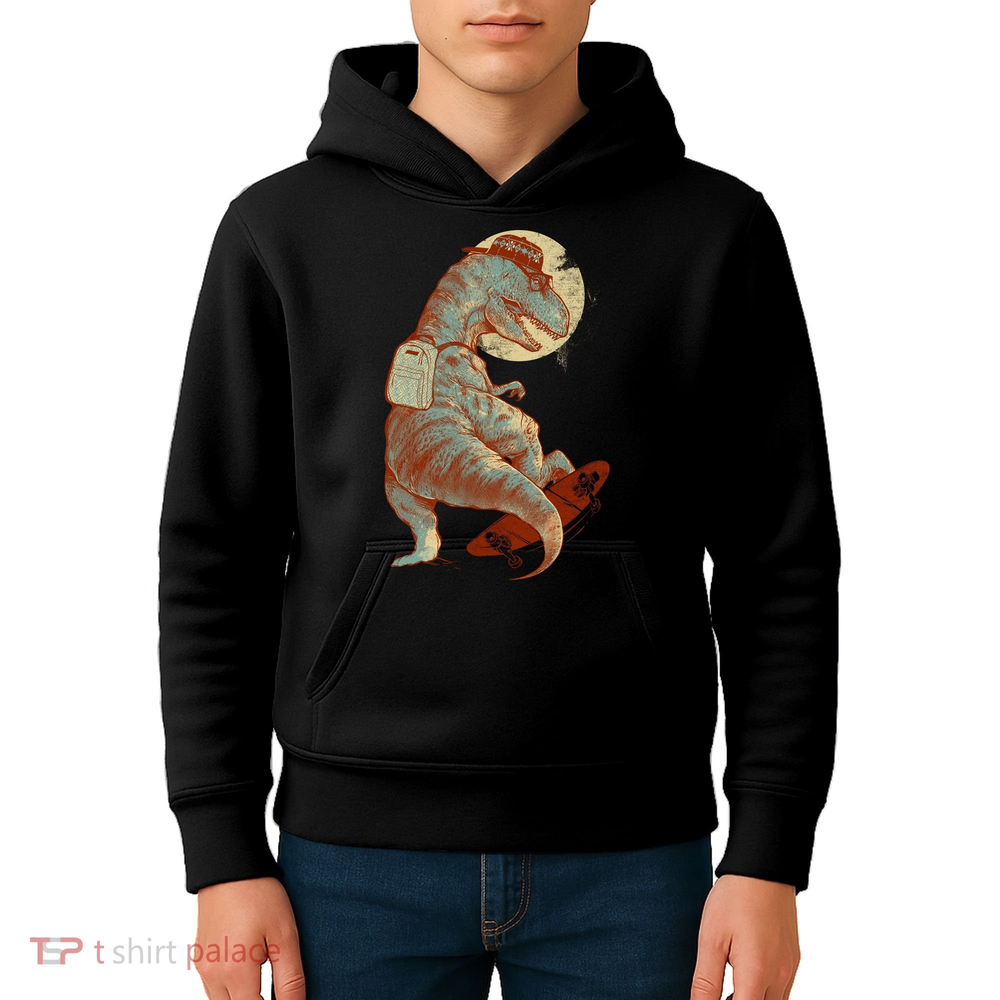 Hipster T-Rex Skateboarding Kids Hoodie