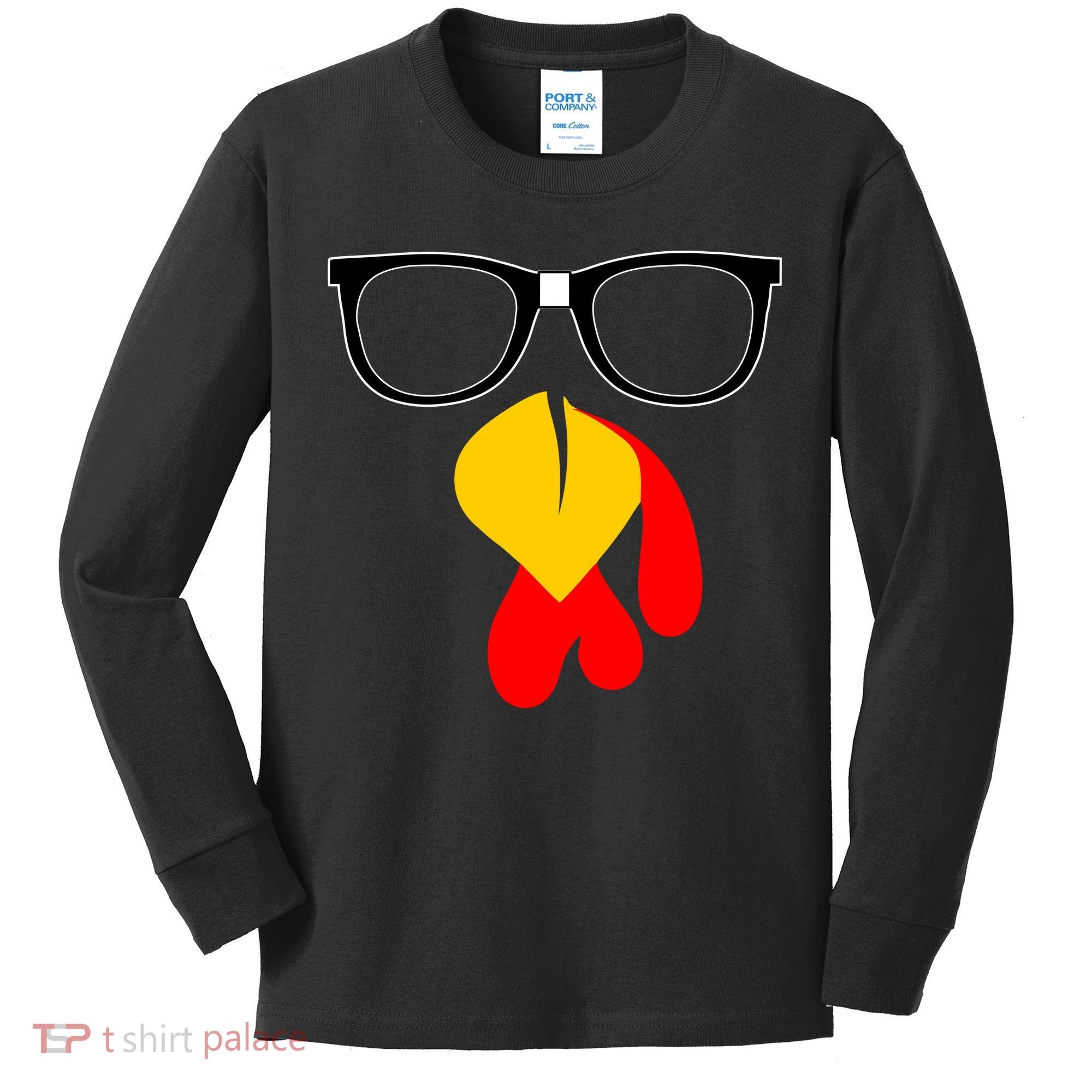 Hipster Turkey Nerd Glasses Thanksgiving Kids Long Sleeve Shirt