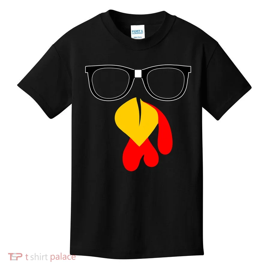 Hipster Turkey Nerd Glasses Thanksgiving Kids T-Shirt