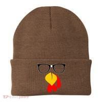 Hipster Turkey Nerd Glasses Thanksgiving Beanie thumb 0