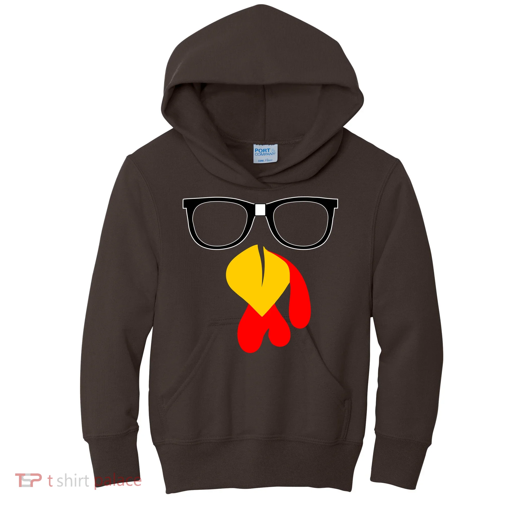 Hipster Turkey Nerd Glasses Thanksgiving Kids Hoodie