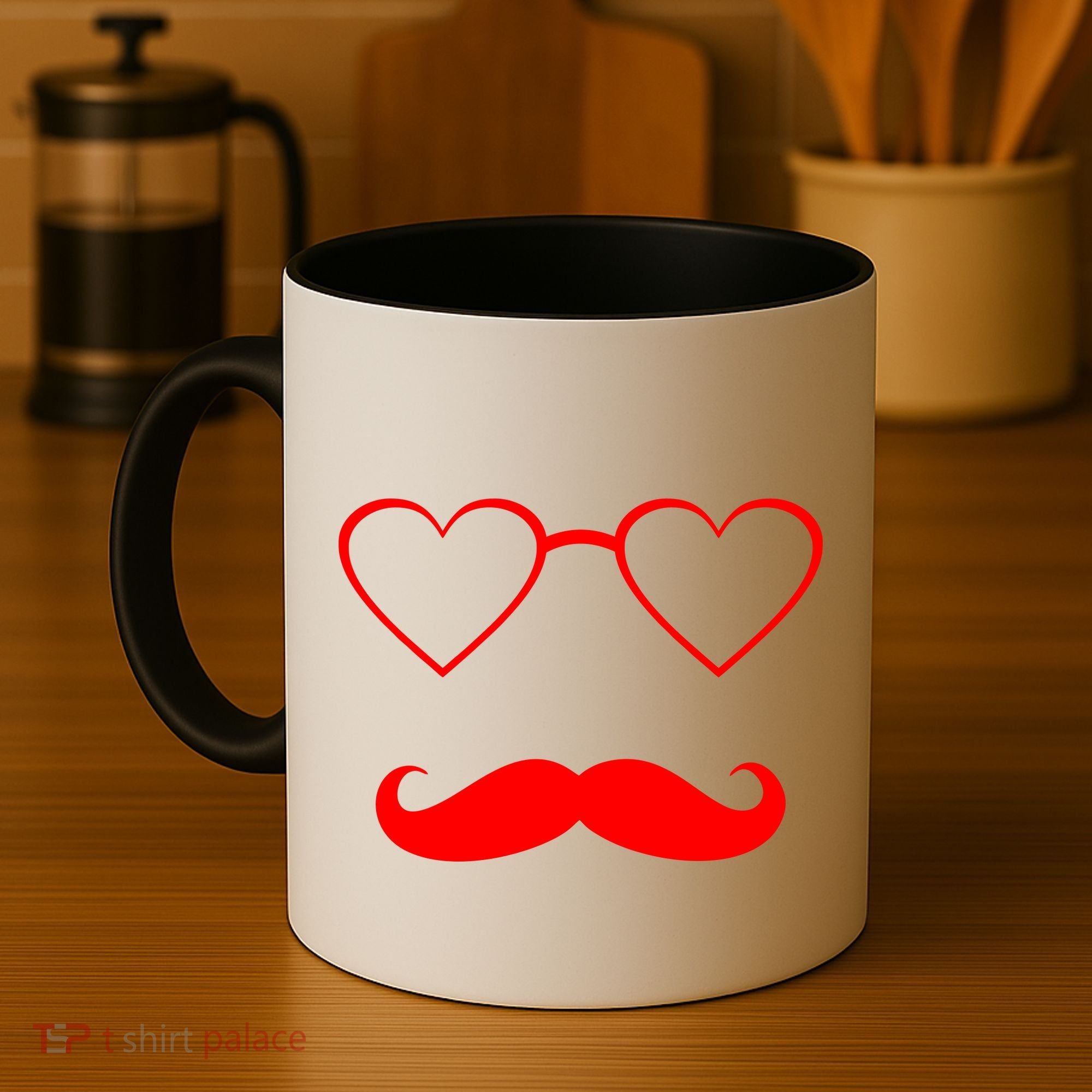 Hipster Valentine's Day Heart Glasses w/ Mustache Coffee Mug
