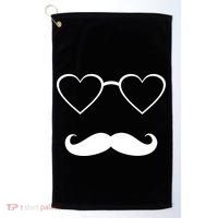 Hipster Valentine's Day Heart Glasses w/ Mustache Golf Towel thumb 0