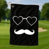 Hipster Valentine's Day Heart Glasses w/ Mustache Golf Towel thumb 1