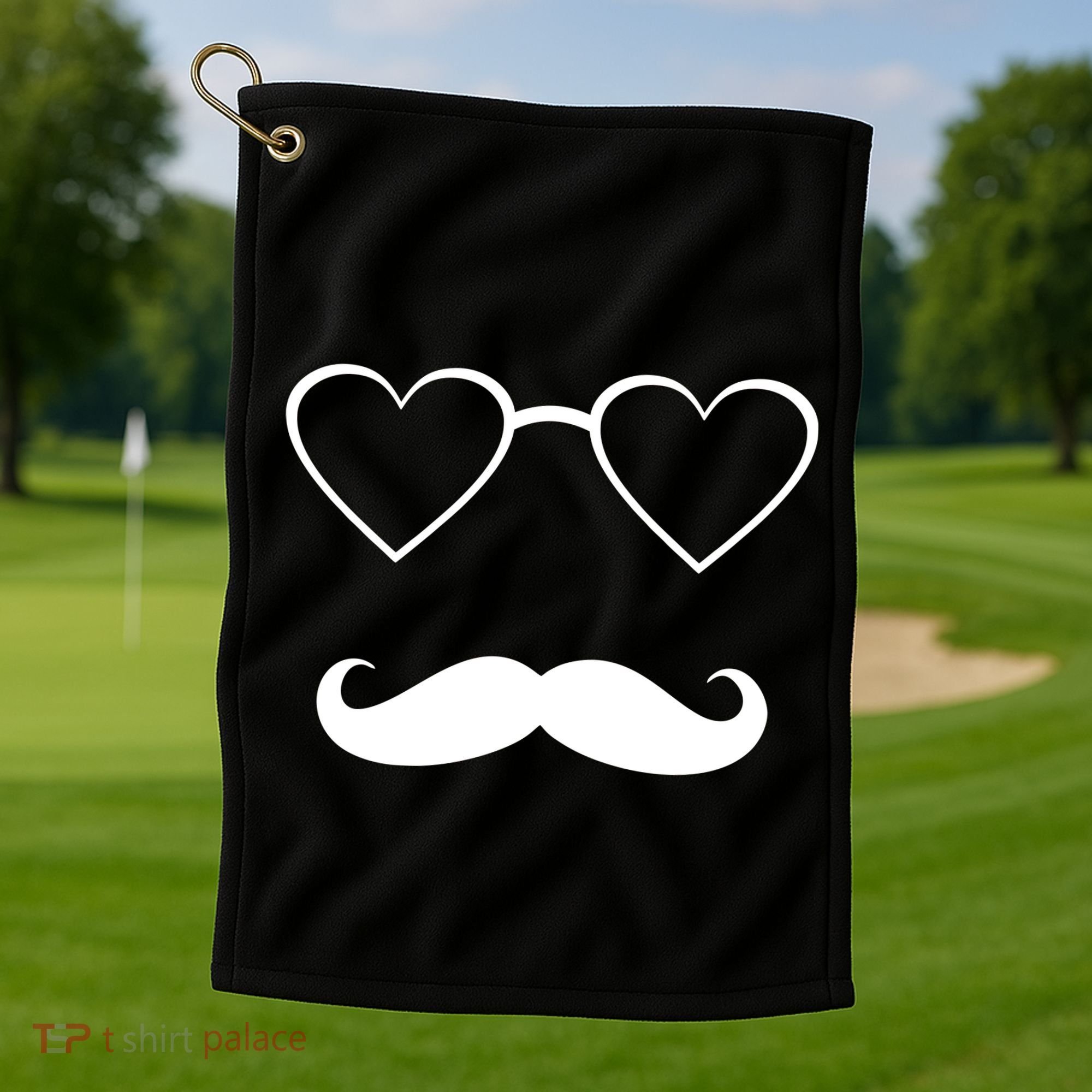 Hipster Valentine's Day Heart Glasses w/ Mustache Golf Towel