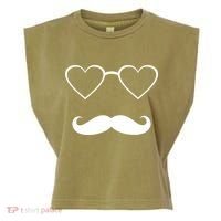 Hipster Valentine's Day Heart Glasses w/ Mustache Garment-Dyed Women's Muscle Tee thumb 0
