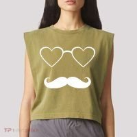 Hipster Valentine's Day Heart Glasses w/ Mustache Garment-Dyed Women's Muscle Tee thumb 2